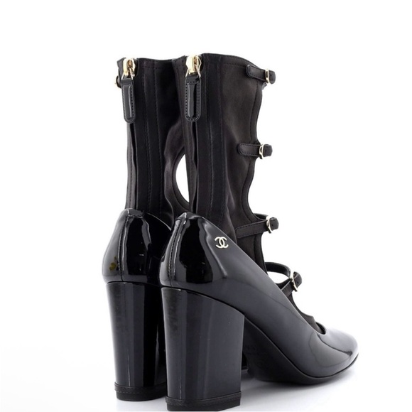 Chanel NEW IN BOX Buckle Gladiator Mid Calf Patent Leather Black Mary Jane Boots - Picture 2 of 12